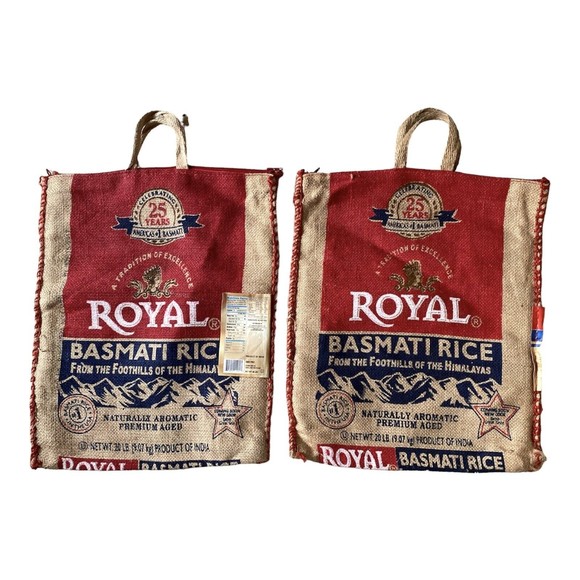 2 EMPTY Royal Basmati Rice Bags Zipper Handles Heavy Duty Woven 20 Lbs. Storage - Picture 2 of 2